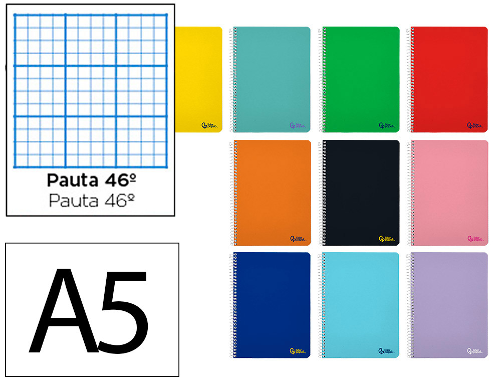CUADERNO ESPIRAL LIDERPAPEL A5 SMART TAPA BLANDA 80H 75GR RAYADO N46 COLORES SURTIDOS